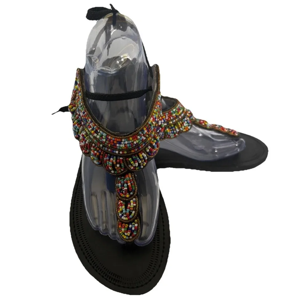Masai Maasai African Leather Sandals *8-9 US Handcrafted Beaded Boho Hippie Chic